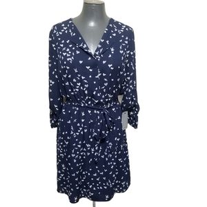 DR2 Navy and White Print Dress S NWT